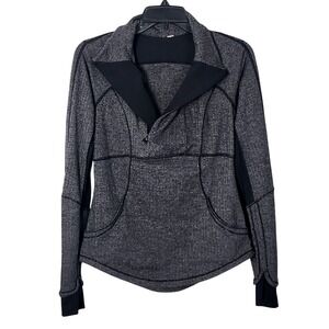 Lululemon Base Runner 1/2 Zip Herringbone Pullover Jacket‎ Size 6 Black Gray